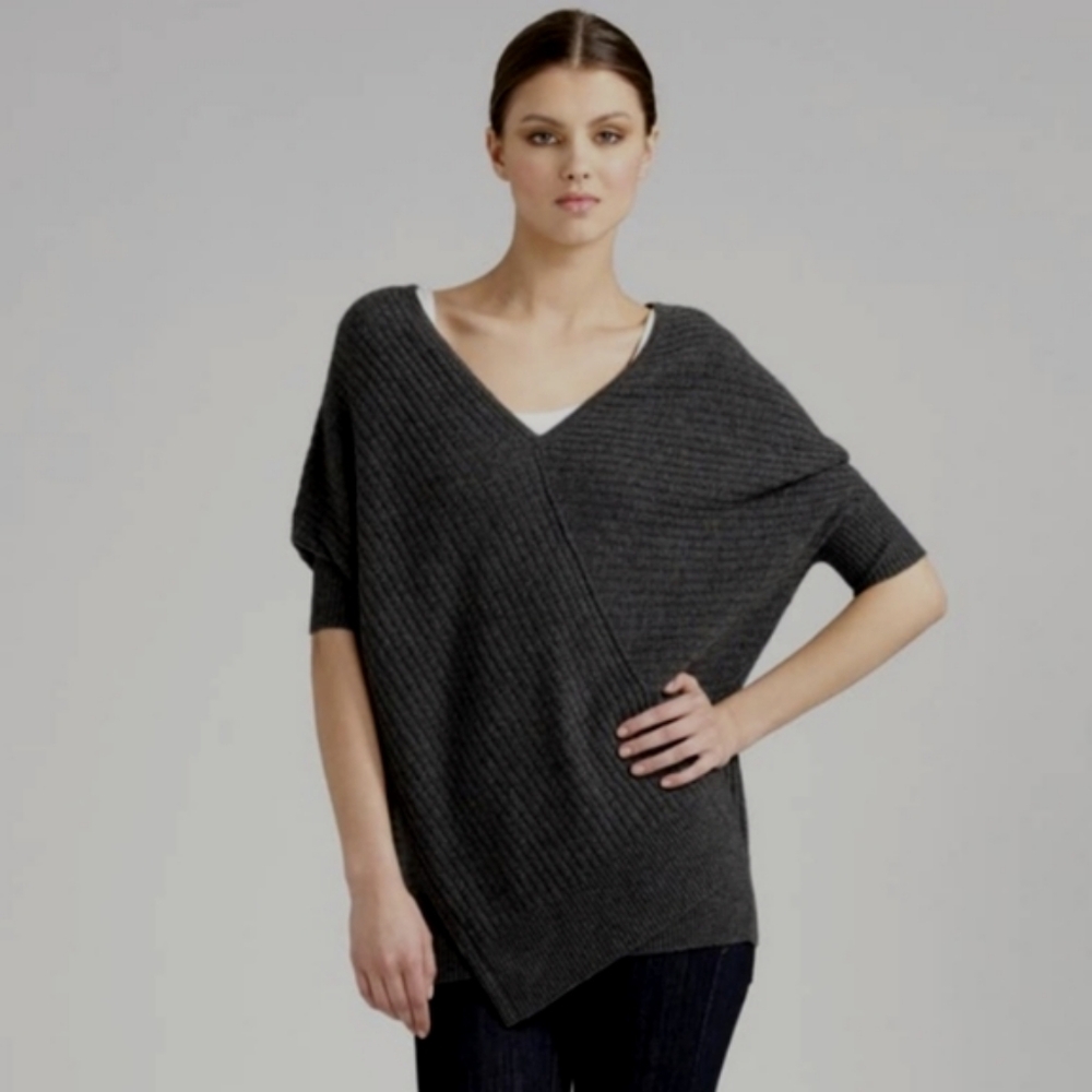 VINCE Yak Wool Cocoon V-Neck Sweater Dolman Sleeve Charcoal Asymmetrical Small